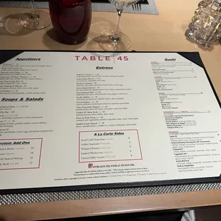 Dinner menu