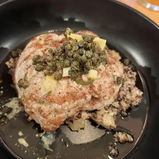 PORK SCALOPPINI Garlic Quinoa, Roasted Celery Root, Preserved Lemon Butter, Crispy Capers