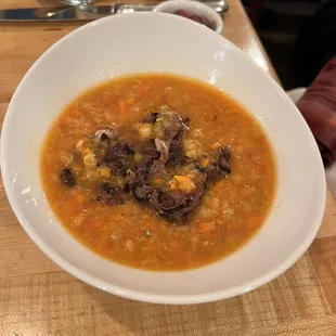 COUNTRY LENTIL SOUP Charred Radicchio, Crispy Lardons