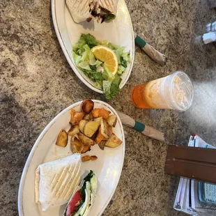 Mediterranean wrap, Thai Peanut Chicken wrap, and a jack O lantern Drink.