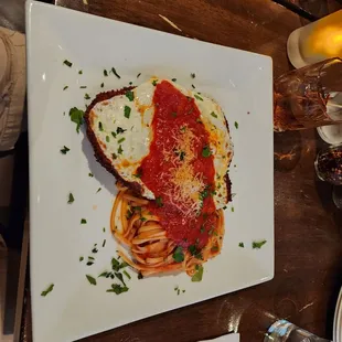 Chicken Parm and linguine.