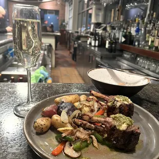 Lamb lollipops and Prosecco