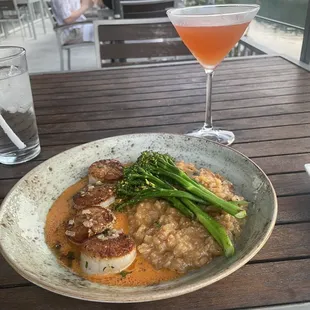 Scallops, Risotto, and Broccolini