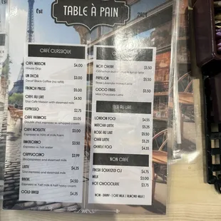 Drink menu