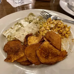 Butternut squash quesadillas and surprisingly amazing corn...I didn&apos;t know you could make corn taste like this.