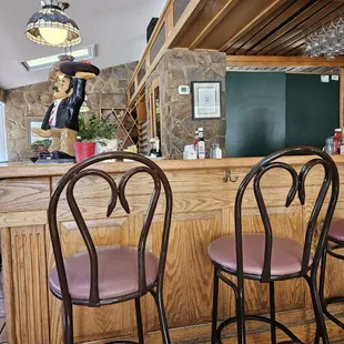 a bar with three chairs and a counter