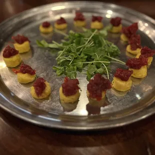 Polenta bites with tomato jam