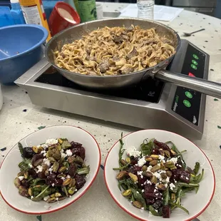 Salads and beef stroganoff when finished