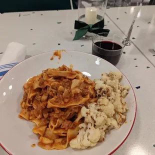 Pasta Bolognese and lemon cauliflower