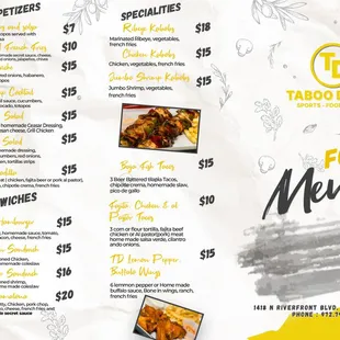 Taboo Lounge Food Menu