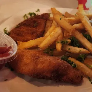 Chicken tender and fries