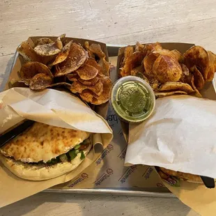 SABICH -The Eggplant Pita  With chips on the side (with zaatar?) - yum!