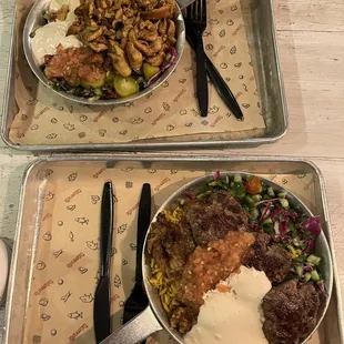 chicken shawarma pan (top) and lamb pan (bottom)
