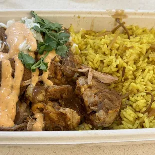 a meal in a styrofoam container