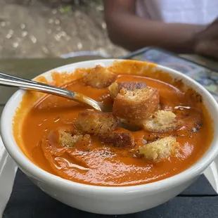 Tomato soup with croutons