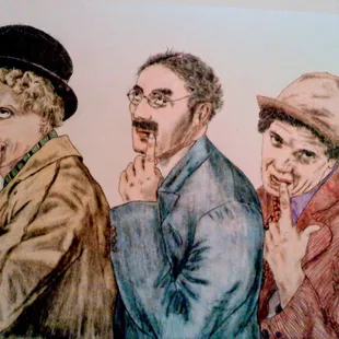 Color pencil drawing of the Marx Brothers.