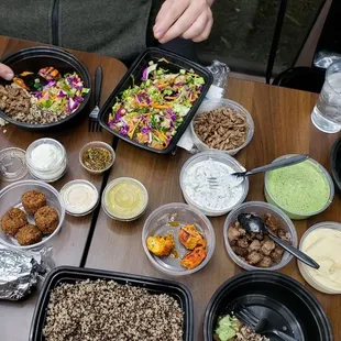 Small &quot;family meal&quot; plus falafel (the chimichuri and garlic spread weren&apos;t included, but the owner gave us some small sides to try out).