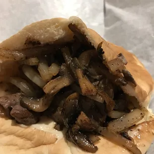 Beef grilled with mushrooms and onions