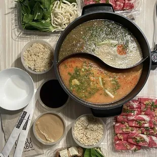 Takeout hot pot at home - sukiyaki and spicy miso broth