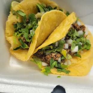 2 tacos. Meat Onios Cilantro Lime