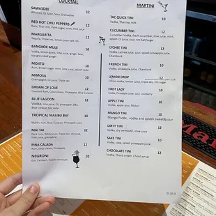 Cocktail menu