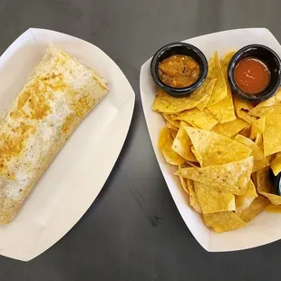 Beef Chorizo Burrito and Chips