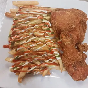 fried chicken with fries prepare