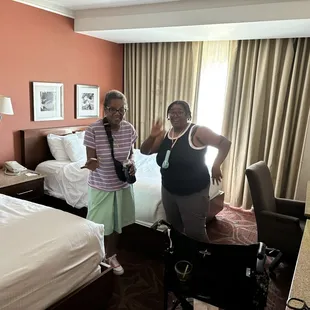 Mom and niece are happy to get settled in the room!