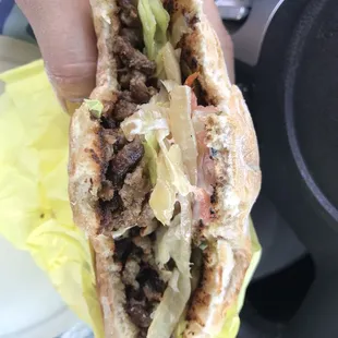 A very sad Carne Asada torta.. I's rate this a 3 out of 10.. This could taste so much better.. not worth $10