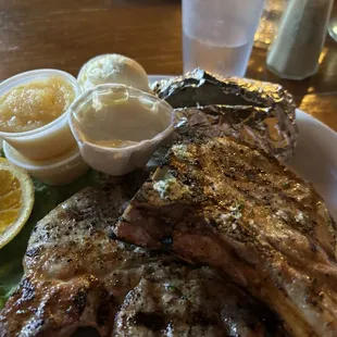 Pork chop was on point. Huge portions for the price.