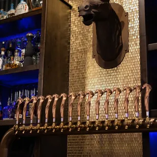a horse head mounted on the wall
