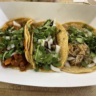 Pastor, asada, carnitas