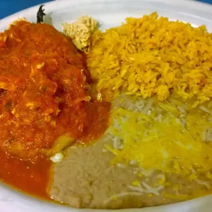 One of the express lunch specials: Chile relleno with rice and bean for $6.95--pretty good except that refried bean was so so.