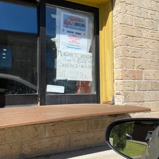 a sign in a window