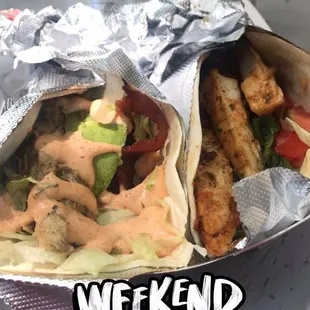 Maui Fish Taco (forgot name) and  chickens b.l.a.T taco