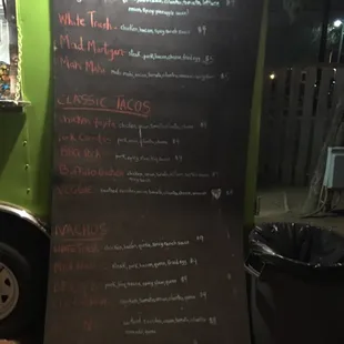 The menu of taco baby.