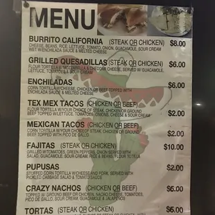 a menu for a mexican restaurant