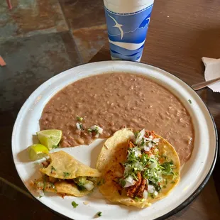 Lunch special - two tacos, rice &amp; beans (I got double beans) and a drink $7.99