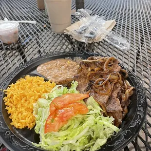 Carne Asada Platter and Horchata