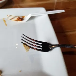 Check your silverware before you eat or bring  your own,  it might have someone else's leftovers on it still.