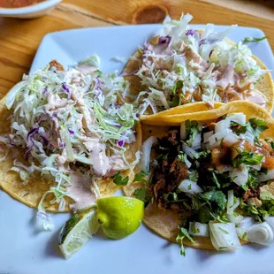 Taco Tuesday - Grilled Shrimp taco, Baja Fish taco, Al Pastor taco.