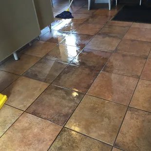 Really wet floor no employees around.
