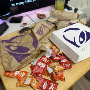 Crunchwrap Supreme $5.99 but got it for $1 Tuesday Deal, Mexican Pizza $5.99, Soft Taco $1.99, Crunchy Taco $1.99, yummy 9.0/10