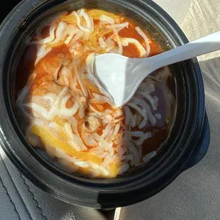 Pintos and cheese. Nothing was eaten from this when photo was taken.