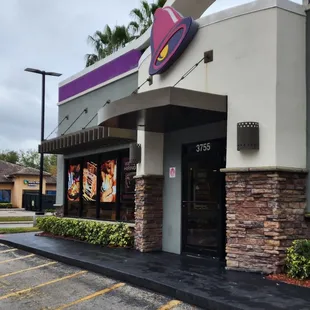 the entrance to a restaurant
