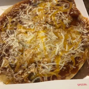 Mexican pizza no tomatoes extra sauce!