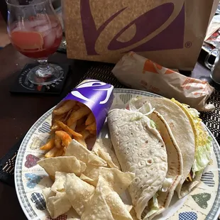 Drink and nacho cheese sauce not shown