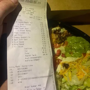 As you can see no beans on receipt and beans on bowl in the picture