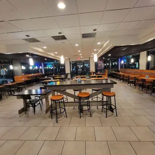 tables and chairs in a restaurant