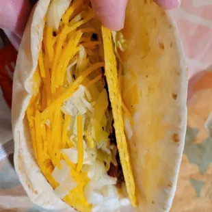 Double-decker Taco. It's not quite like the corporate photo, but it's interesting and good.